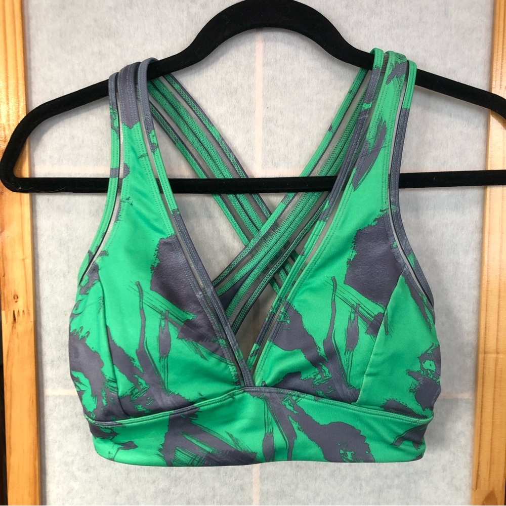 Joylab V-Neck Island Print Sports Bra Green Gray XS‎